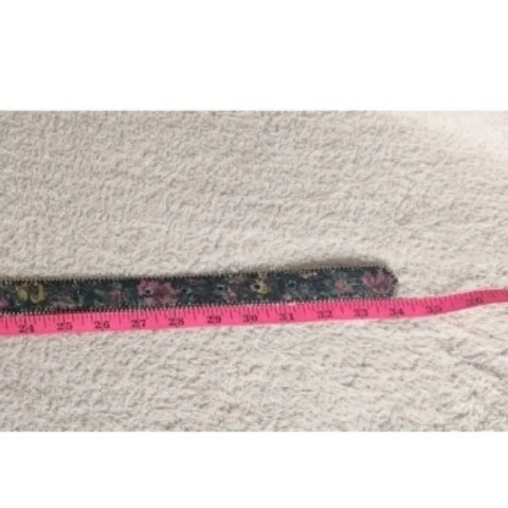 Floral Patterned Beaded, Sparkly Belt  Silver‎ Buckle, Bonded Leather, Y2K, Boho